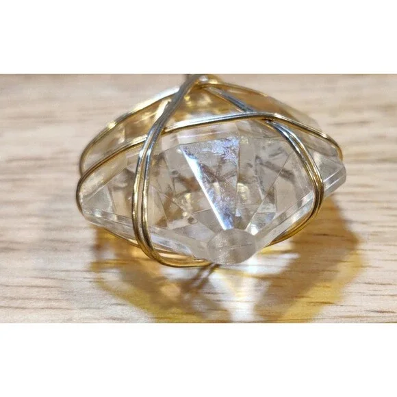 Crystal Pendant Only Wrapped In Gold Tone Wire - Picture 5 of 6